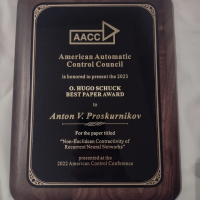 Hugo Schuck Best Paper Award at American Control Conference
